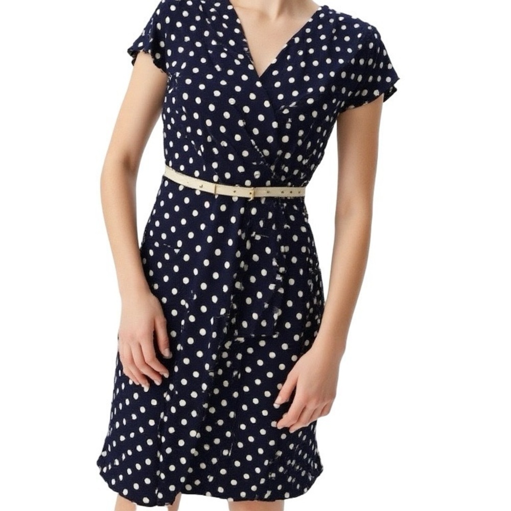 Purple Rain Vintage Navy & White Polka Dot Faux Wrap Dress Size Small